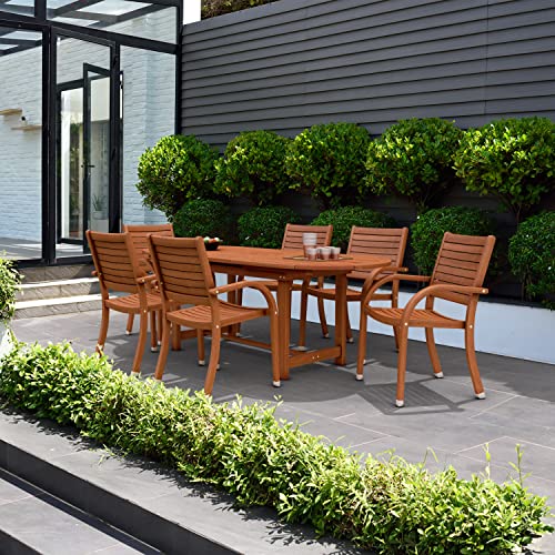 Amazonia Arizona 7 Piece Oval Patio Dining Set | Eucalyptus Wood | Ideal for Outdoors and Indoors, Dark Teak Finish