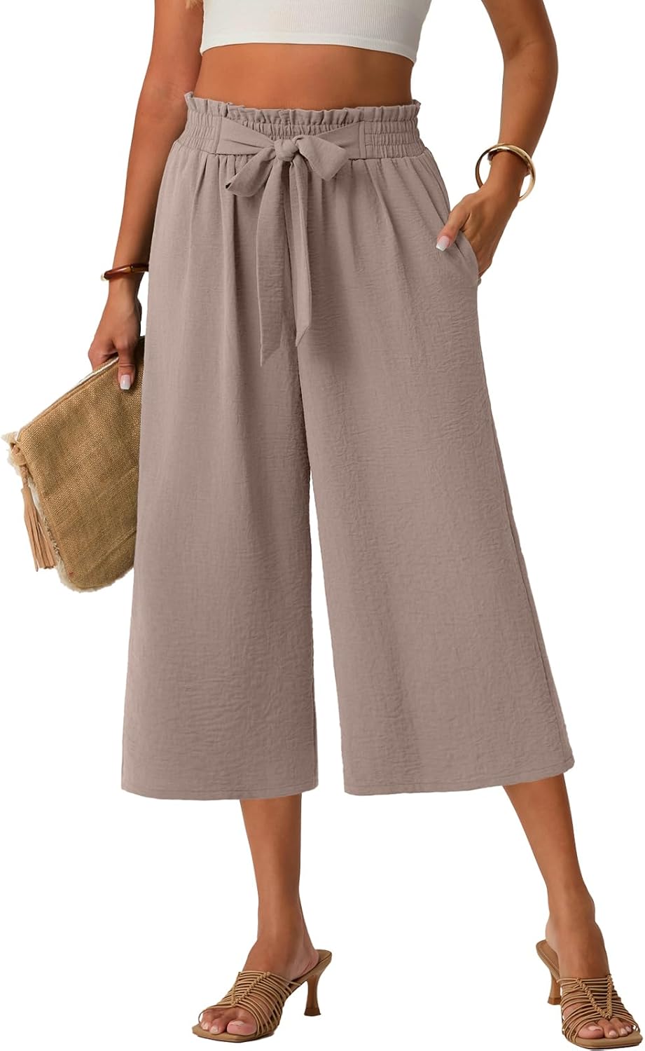 Lepunuo Capri Pants for Women Wide Leg Summer Capris Pant Palazzo Loose Fit Casual Trousers with Pockets 2026 Trendy