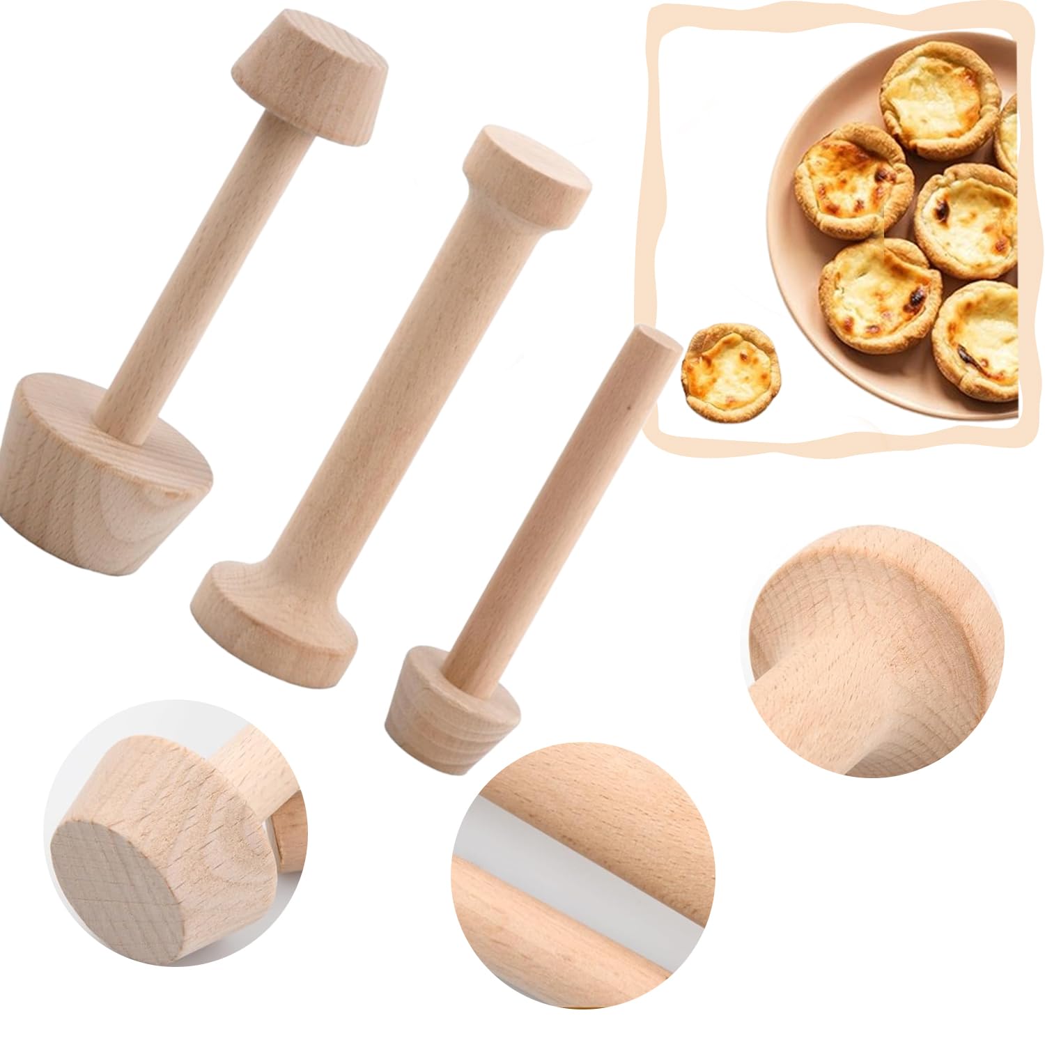 3 sztuki drewniane formy do ciast, mini podwójna forma do ciast, ciasto tamperskie, tartaleta, tartaleta, drewniany tłuczek do ciastek