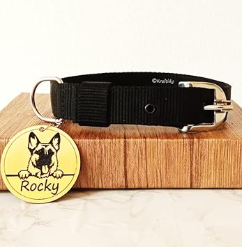 Kraftidy Dog Collar Belt with Name tag id Customized for Large , Medium Dogs or Small Puppies Neck Collar with Personalized Dog Name (Black) (Medium)