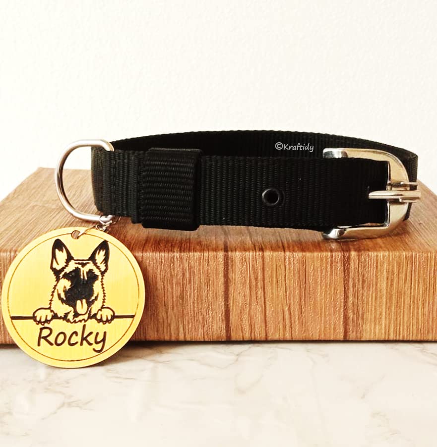 Kraftidy Dog Collar with Name tag id Customized for Large Medium Small Dogs Neck Collar Belt with Personalized Dog Name (Black) (Medium) (B0B75H1X7B) Amazon Price History, Amazon Price Tracker