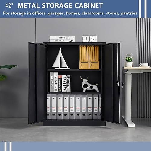 Miniatura 5 de Gabinete de almacenamiento de metal con cerradura, armario de almacenamiento de metal con bloqueo de 42 pulgadas con 2 estantes ajustables, gabinete