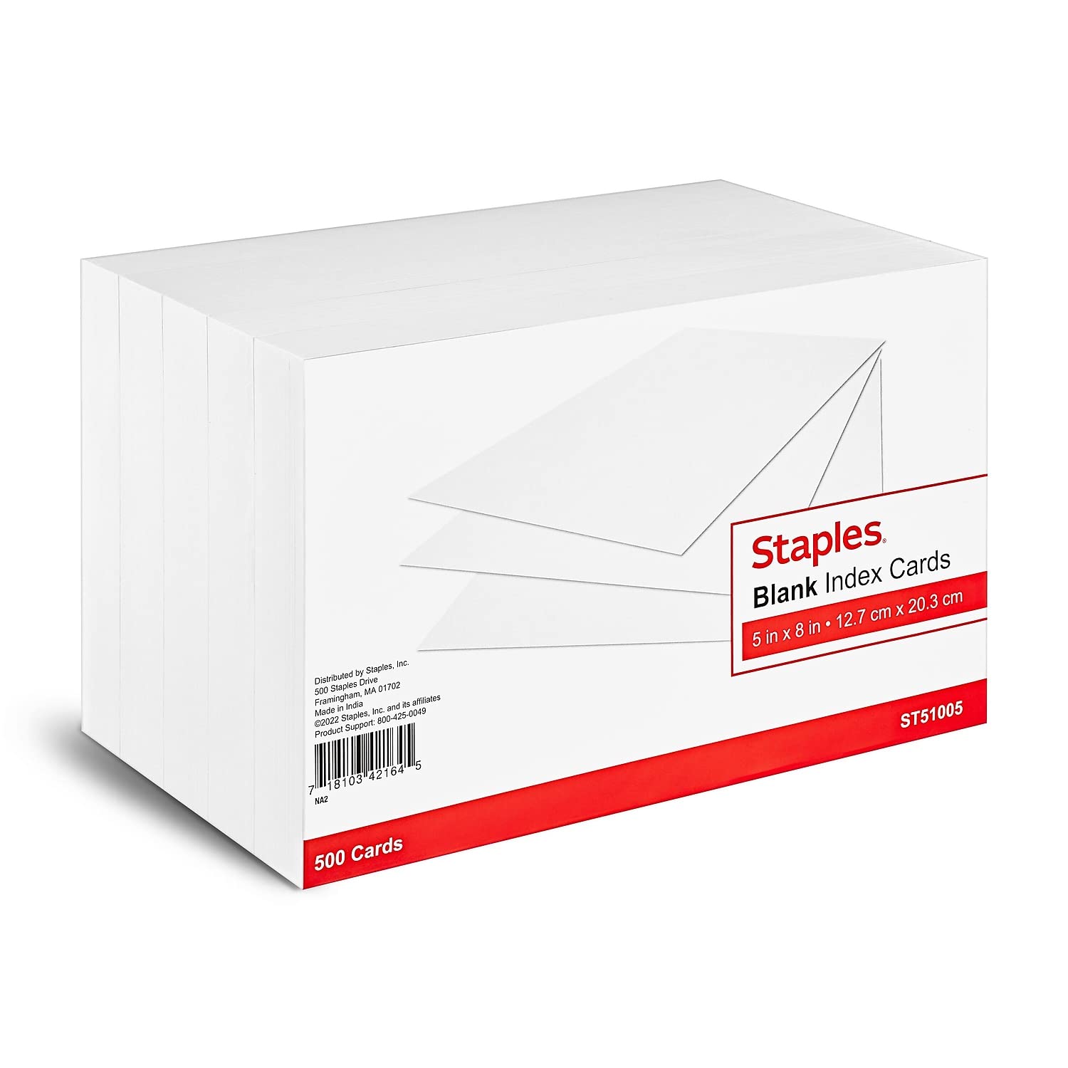 Staples 233460 5-Inch X 8-Inch Unruled Index Cards 500/Pack (51005)
