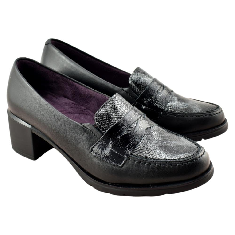 Pitillos - Zapato mocasín con tacón Ancho y Plataforma,de Piel,con Antifaz,Sencillo,Serpiente,Animal Print para: Mujer