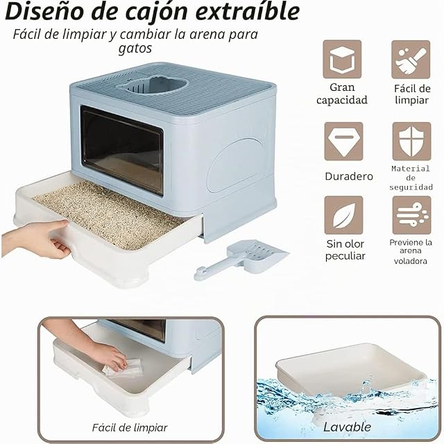 Foto 5 de 8 de Arenero Gatos Cubierto con Cajon,Arenero para Gatos Grande XXL Cerrado Caja de Arena Plegable Cagadero Gato…