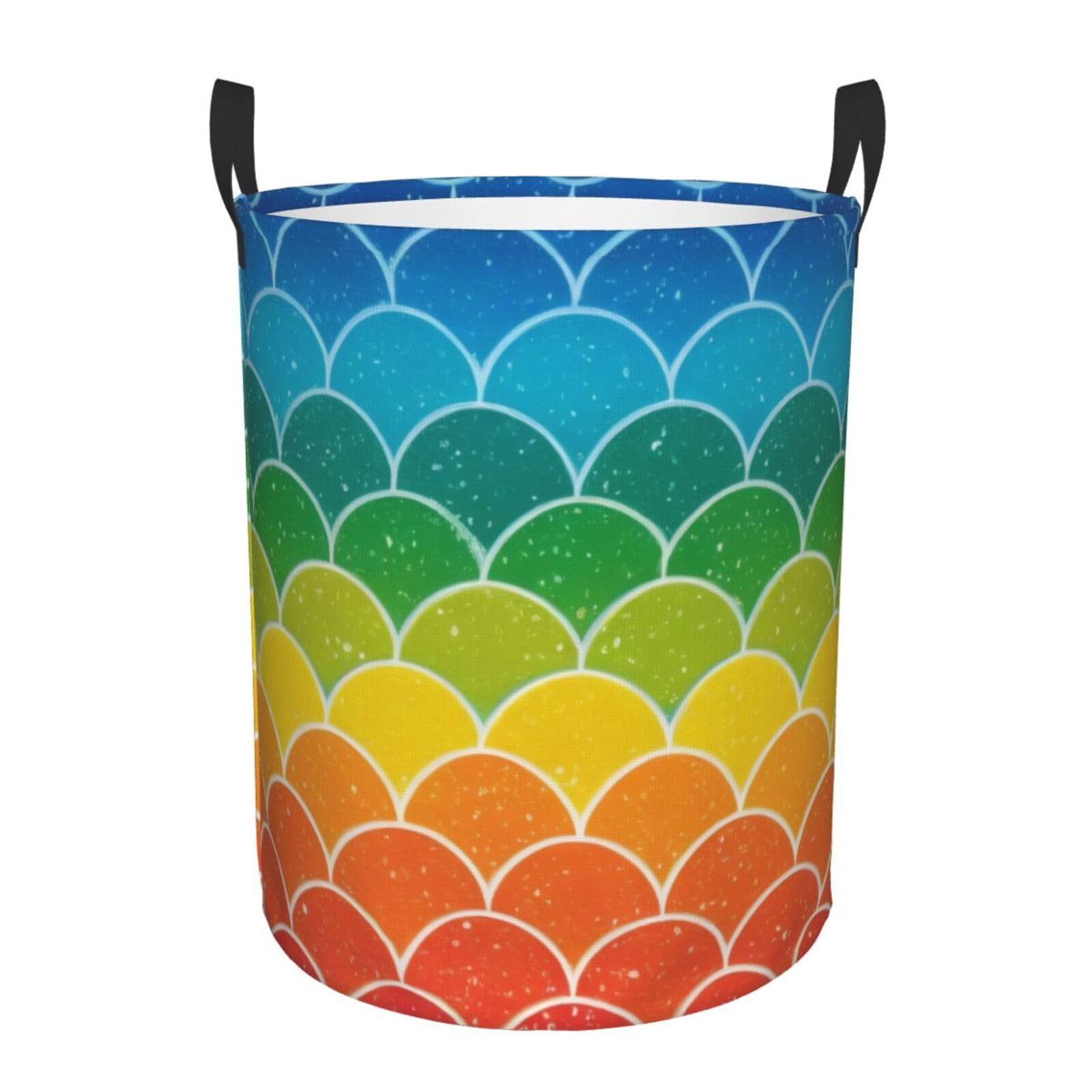 Xdhffjuck Black Circular Laundry Basket | Rainbow Fish | Foldable Laundry Hamper, Waterproof Oxford Cloth Dirty Laundry Basket With Handles, Toy Storage Basket For Bedroom, Bathroom, Office, College Dorms