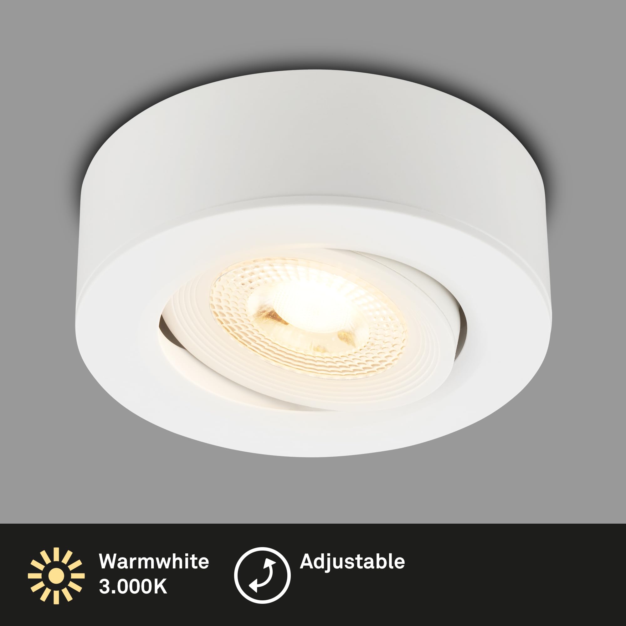 BRILONER - 2 en 1 Foco LED de superficie y empotrable, orientable, luz blanca cálida, plano, LED spot 230V, foco de techo, 68mm agujero, 90x30mm (DxH), blanco
