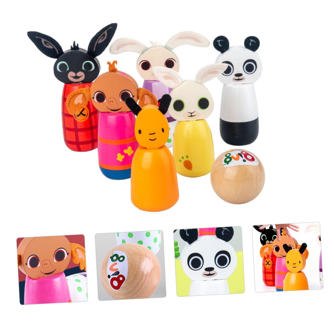 BESPORTBLE Ensemble de Bowling en Bois avec Quilles à Motifs d'animaux, Jeu Éducatif Interactif Parent-Enfant pour Développement Intérieur