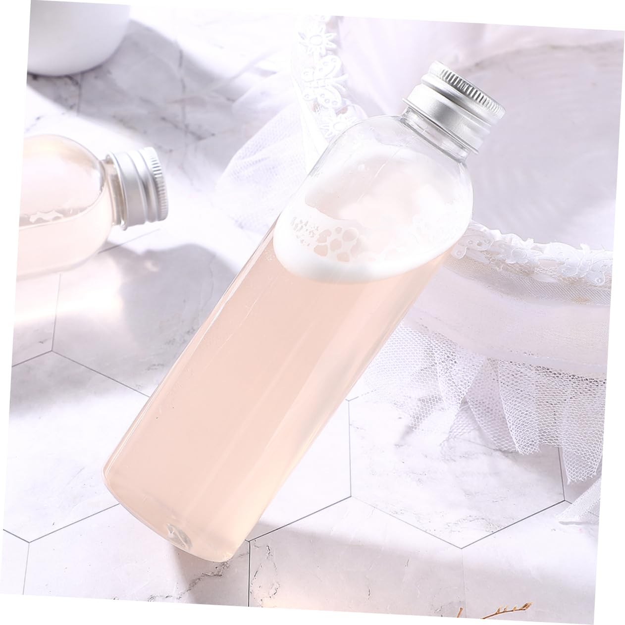 JECOMPRIS 200ml Aluminum Cap Bottles 8pcs Milk Beverage Plastic Water Bottles Lids for Boys and Girls Adults School