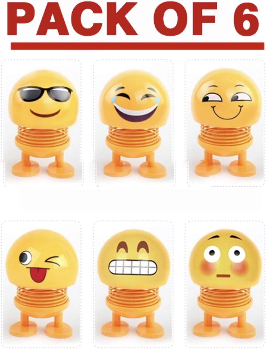 Spring Emoji Shaking Head Dolls Smiley Face Springs Dancing Toys Action Figures Bounce Toys for Car Dashboard/Home/Table Decor(Pack of 6)