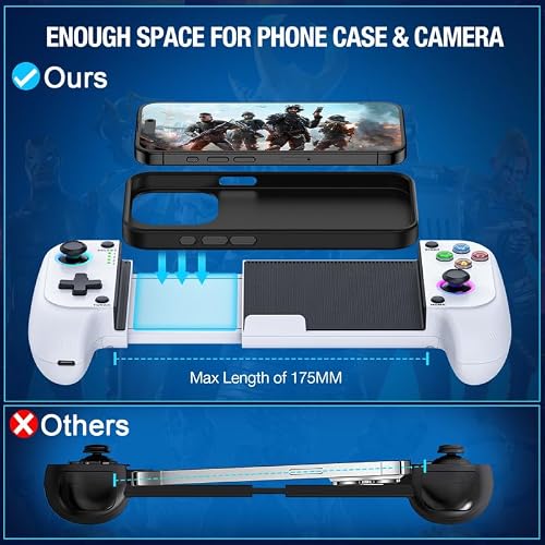 Mobile Controller for iPhone/Android Support Phone Case, RGB Light, Hall Effect Sticks, Handheld Gaming Phone Controller, Portable Bluetooth Controller for iPhone