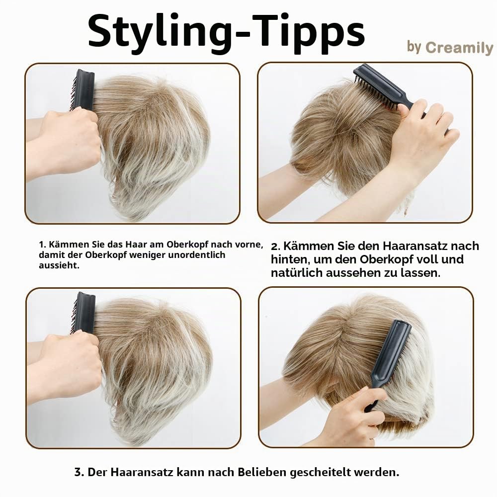 Creamily Perücke Kurz Blond Perücke Pixie Kurzhaar für Damen Synthetisches Kurzhaarperücke Damen (Blond gemischtes Braun)