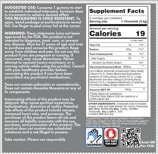 Miniatura 3 de Gomitas nootrópicas patentadas de 8000 mg - Mezcla de hongos nootrópicos de melena de león, reishi, chaga y cordycep (4, chocolate oscuro)