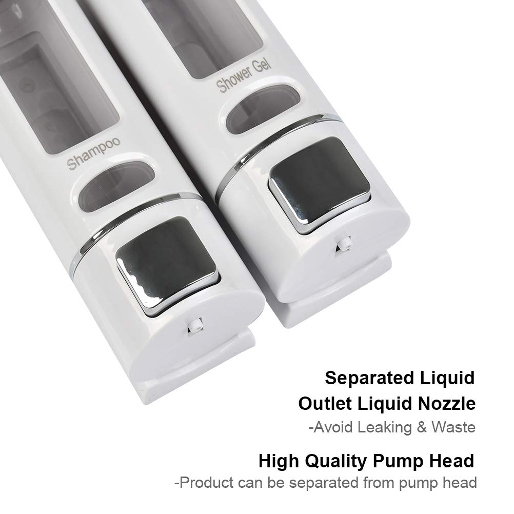 TIMESETL Dispenser Sapone Muro 400ML x 2 a Parete Liquido per Doccia Manuale Doppio e Shampoo, Contenitore Gel Doccia Hotel Bagno Toilette