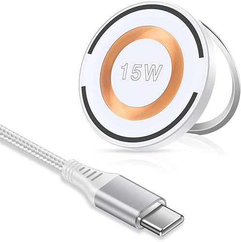 15W Fast Charging Station Round Dock Wireless Charger Stand Compatible for MagSafe iPhone 15141312 Series,Magnetic Holder Pixel 8 Pro Cable Pad for