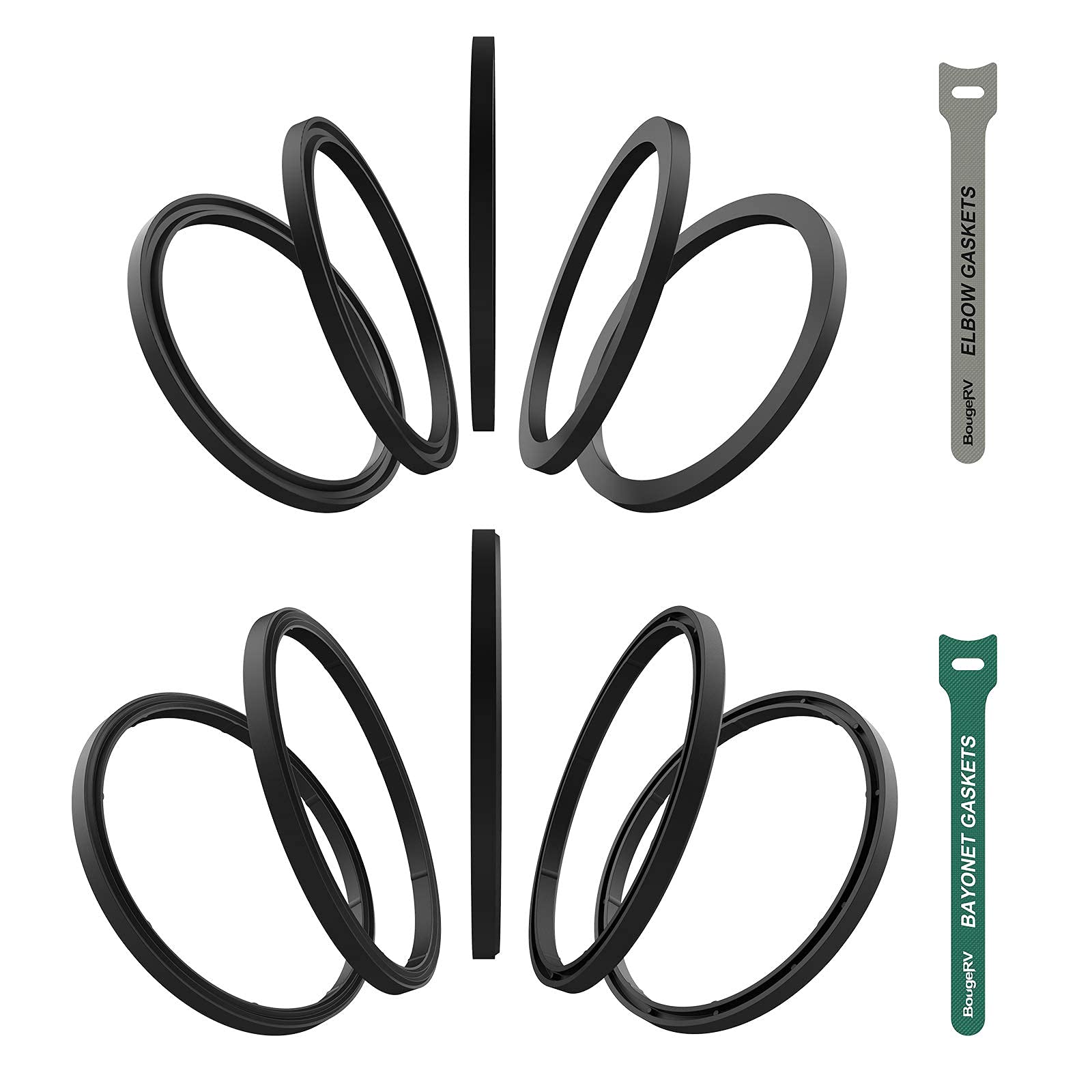 BougeRV RV Sewer Hose Replacement Gaskets Rubber Seal Fittings Compatible with Camco RhinoFLEX/RhinoEXTREME/Revolution/Easy-Slip 5 Bayonet Gaskets and 5 Elbow Gaskets Equivalent to 39834 (10 Pack)