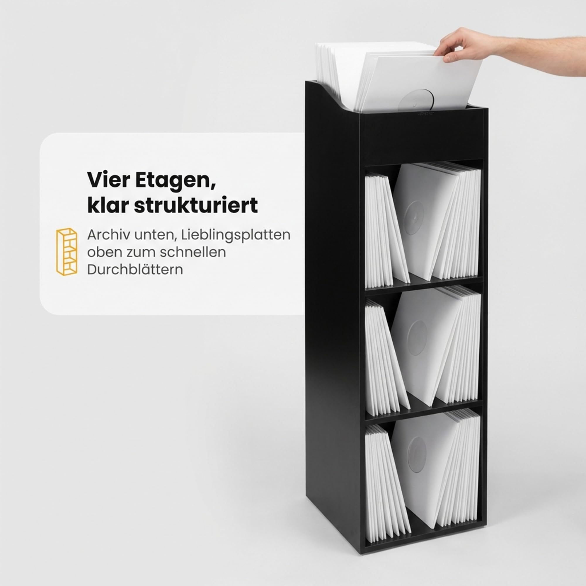 Zomo VS-Box 100/4 Vinyl Aufbewahrungsbox - 370 x 335 x 1270 mm - Schwarz - MDF Holz - Regal für Schallplatten 400 bis 480 LPs