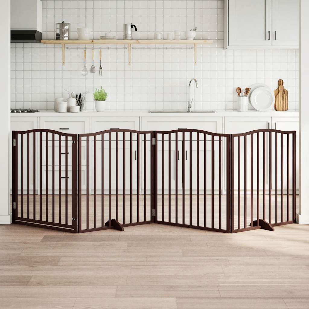 Homgoday Puerta para Perros Plegable 4 Paneles álamo marrón Roble 320 cm Barrera para Perros, Puerta de Seguridad para Puertas y escaleras