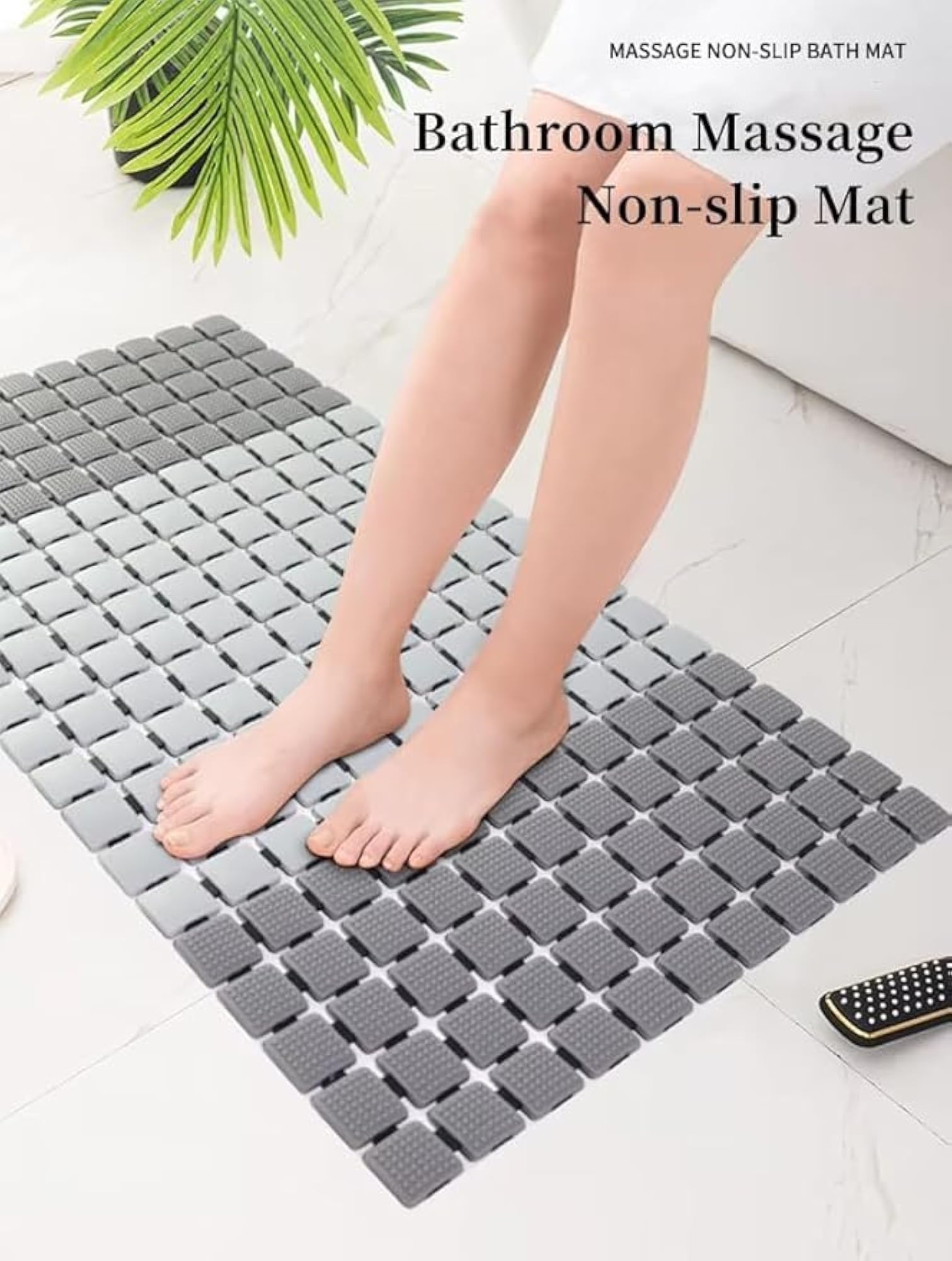 Rectangle Anti-Skid Bath Mat, Grey White
