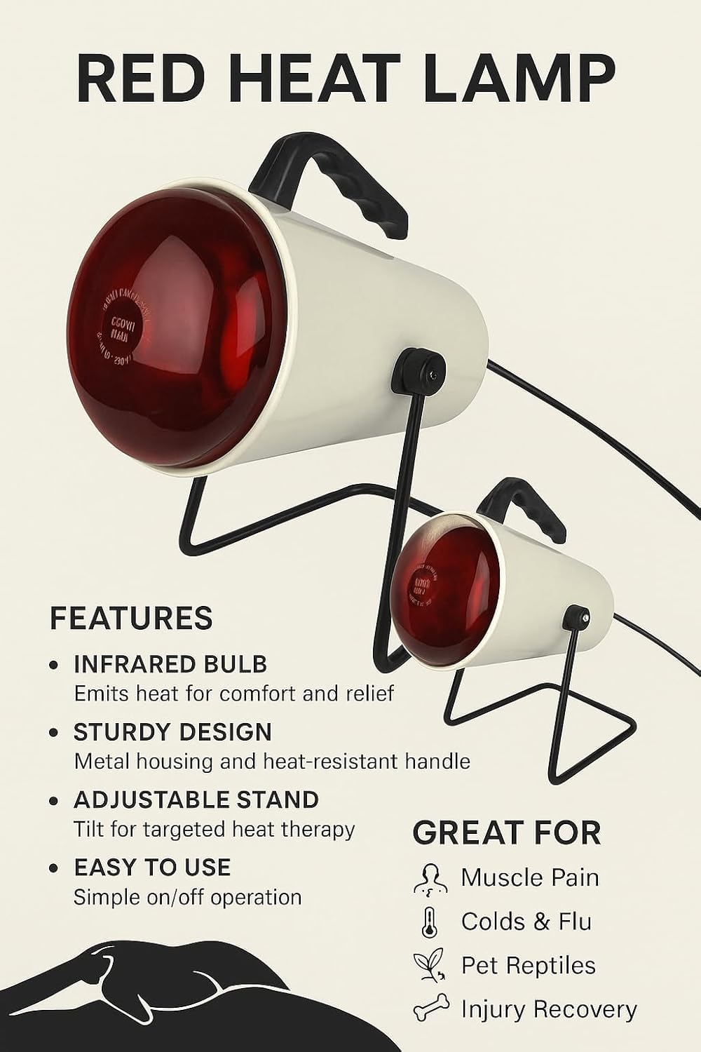Care Of India Infrared Heat Therapy Lamp, Pain Relief and Treatment, Metal Stand with Adjustable Tilt, White and Red (Lamp Set) 2