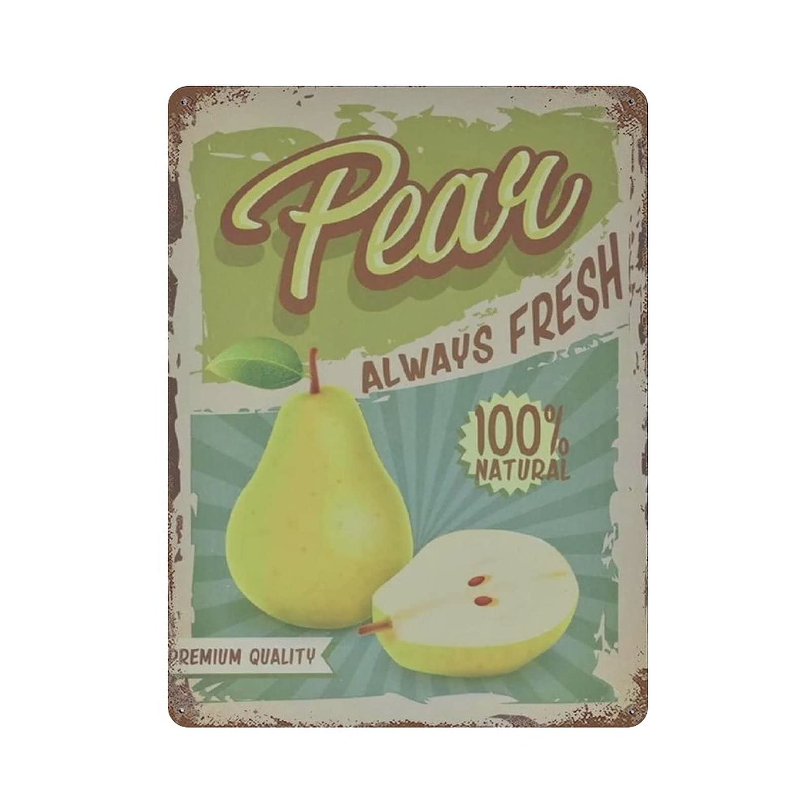 Pear Farm Fruit Metal Signs, Fun Poster For Bar Kitchen Cafe Farmhouse Wall Decor 12x16 inch