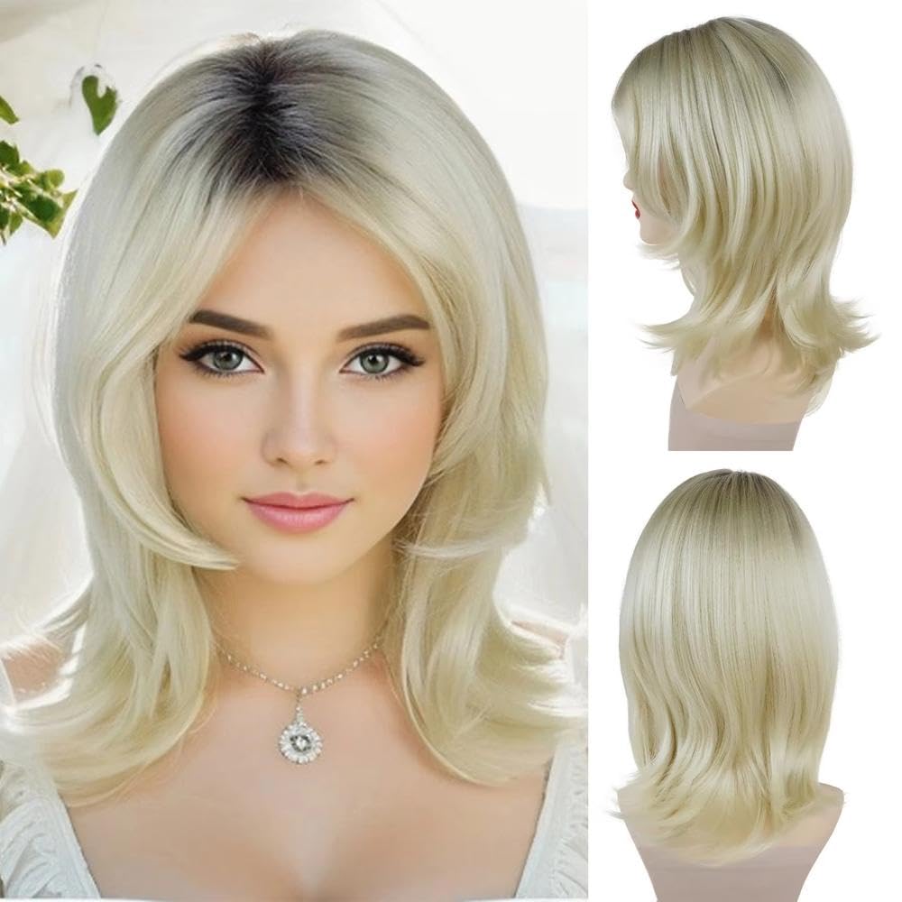 Haarpflege Blonde Mittellange Schulterlange Glatte Haarperücke Für Frauen Tägliche Party Cosplay