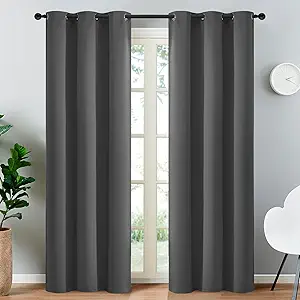 Yakamok Thermal Insulated Solid Grommet Light Blocking Blackout Curtains for Living Room, Room Darkening Blackout Drapes for Bedroom(Dark Grey, 38Wx90L, 2 Panels)