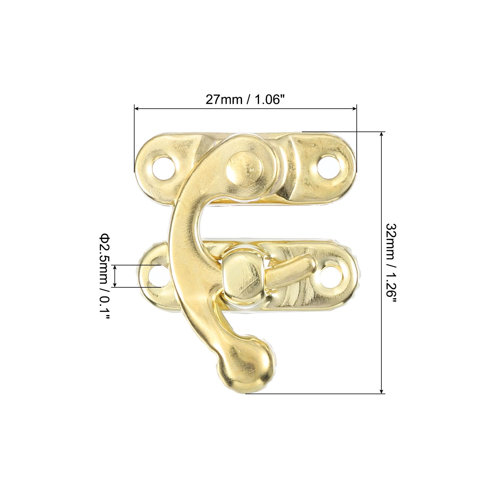 QUARKZMAN 6pz Vintage Serratura Chiavistello, 27 x 32mm Mini Chiavistello Braccio Oscillante Chiavistello Sinistro Gancio Chiavistello con Viti per Scatola Gioielli Valigia Cassetta, Oro