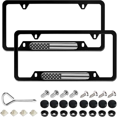 2 marcos para matrícula de automóvil, soporte para placa patriótica de bandera estadounidense, cubiertas para matrícula de automóvil con tornillos y