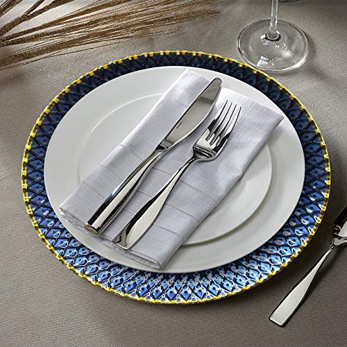 American Atelier 1875007 Peacock Glass Charger Plate Decorative Service for Fine Dining For Upscale Events, Dinner Parties, Weddings, Cateringe, 13", Blue/Gold
