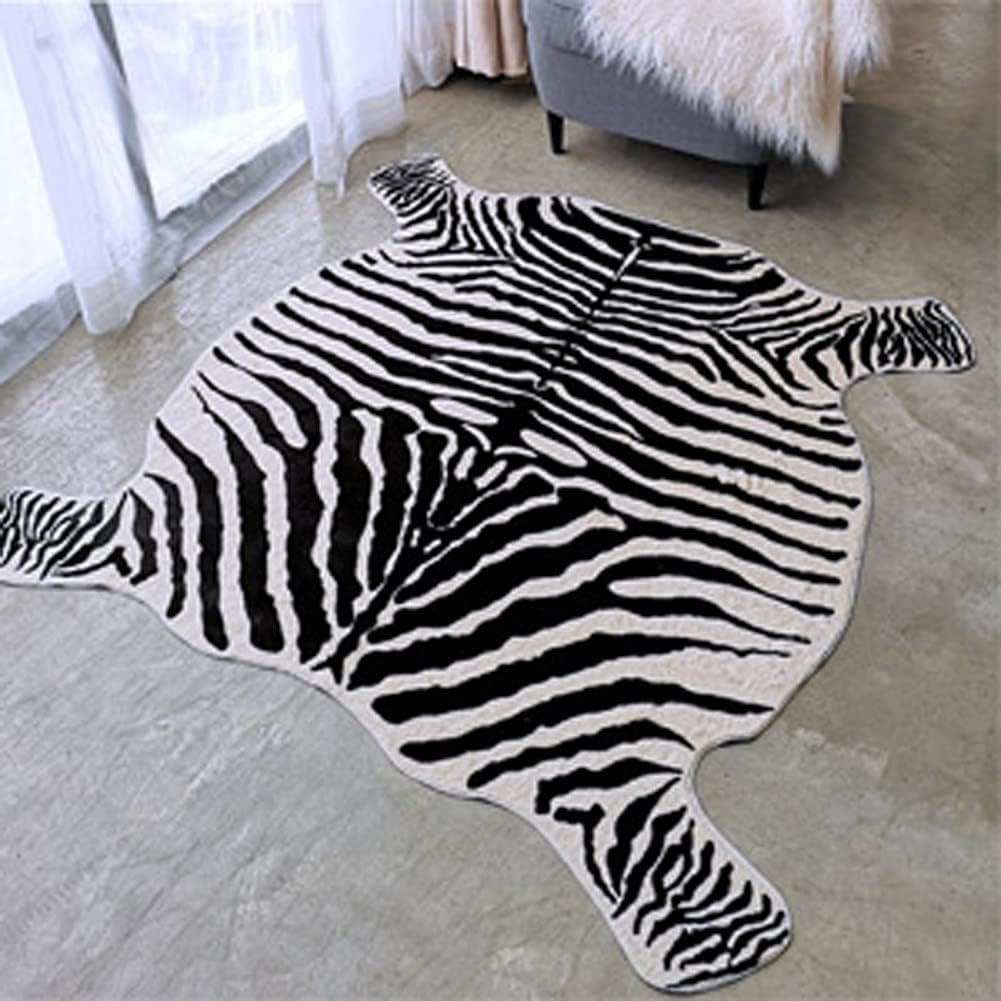 Zebra Print Rug Faux Animal Printed Skin Area Rug Carpets for Home,Living Room, Office ，Yellowish Cream Color (4.9x4.6 Feet)