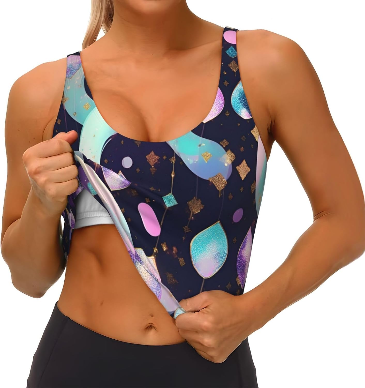 Glittery Pretty Pattern Print Sports Bra For Women,Padded,Racerback,Perfect For Yoga,Workout And Running