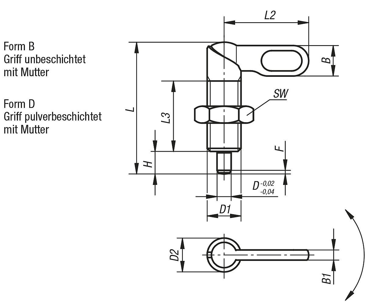 Tilt Locking Bolts M16 Form: D Steel, D = 8, Pack of 1 K0348.0708161