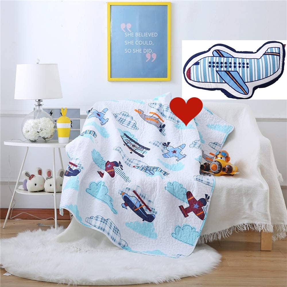 ABREEZE 1 Pcs Quilt Bedspread Kids Plane Airplane Boys Girls Kid's Quilt Throw Blanket 43" X 51" + Airplane Shaped Pillow Decorative Pillows Bed Decor Little Girls Boys Toy