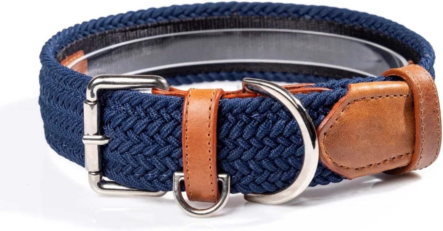 Braided Dog Collar with Metal Buckle, Durable and Adjustable Puppy Collar, Small Dog Collars, Medium Dogs, Large Dog Collar for Everyday Use (Navy Blue)
