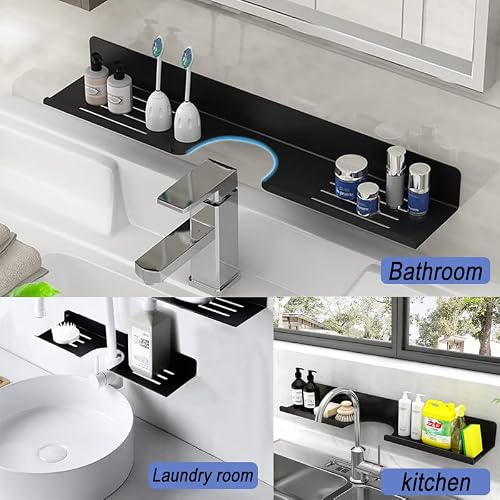 Behind Faucet Floating Tray Wall Mounted For Bathroom, 11.8 X 4.7 Inch, Over Sink Shelf Narrow Counter Organizer Shelf, Self Adhesive Shower Shelves For Bathroom, Laundry Room,Kitchen, Farmhouse, Rv #TOP3