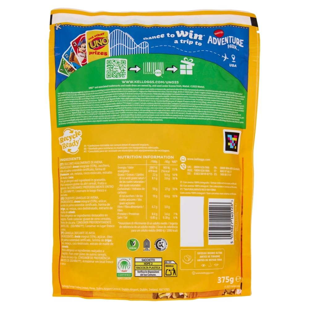 8x Extra Granola Original Knusprige Haferflocken 100% Vollkorn 375g-Packung + Beni Culinari Kostenloser Schlüsselanhänger