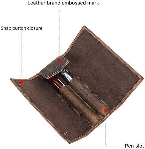 Miniatura 6 de UCCKEYI Cuero genuino 2 ranuras pluma estilográfica caja de almacenamiento bolsa botón cierre regalo