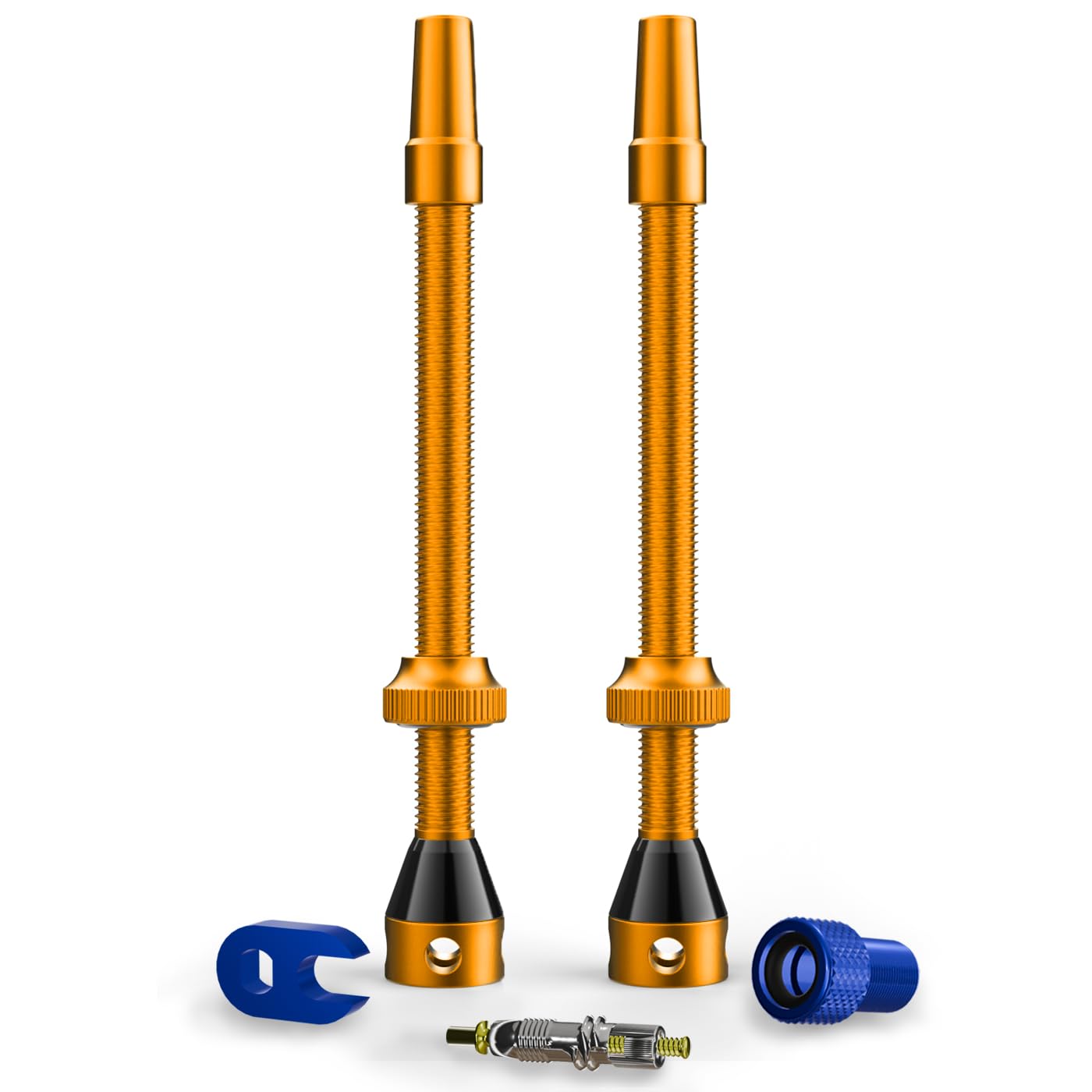 Shredr. Tubeless Valve Set | Presta Valves for Tubeless Tyres | Super Light Aluminium Colourful Anodised French Valve | Includes Valve Adapter, Replacement Valve and Tool (Orange, 80 mm)