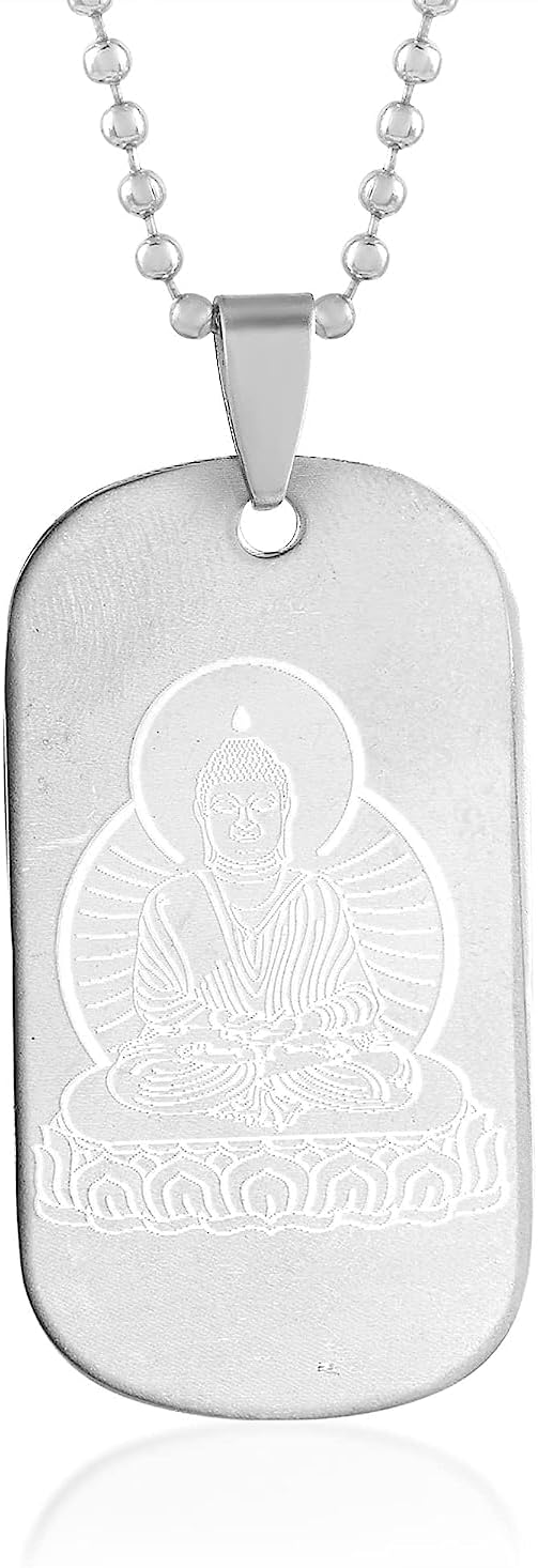 Zumrut� Silver Plated Tibetan Buddhism Buddha Meditation Engraving Stainless Steel Pendant Necklace Mens Womens Jewelry