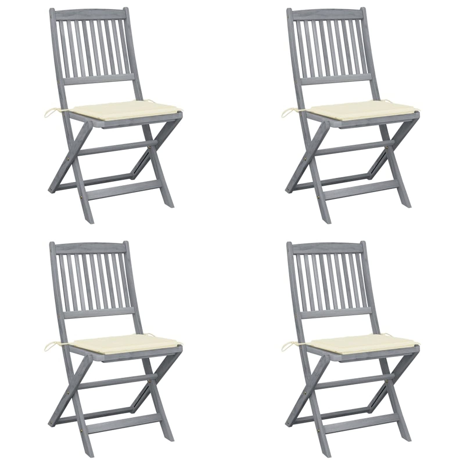 Chaise d'extérieur en acacia massif et coussin beige haut de gamme, lot de 4 Moonairy