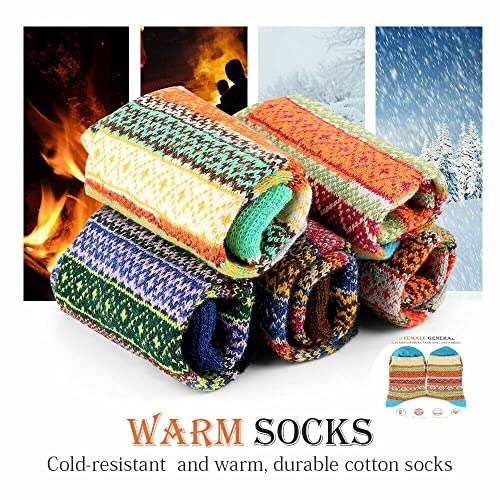 Image of 5 Pack Women's Wool Socks Warm Soft Thick Knit Vintage Style Socks Casual Retro Ladies Thermal Winter Socks Christmas Gift Socks for Women Free Size (Multicolor-001)