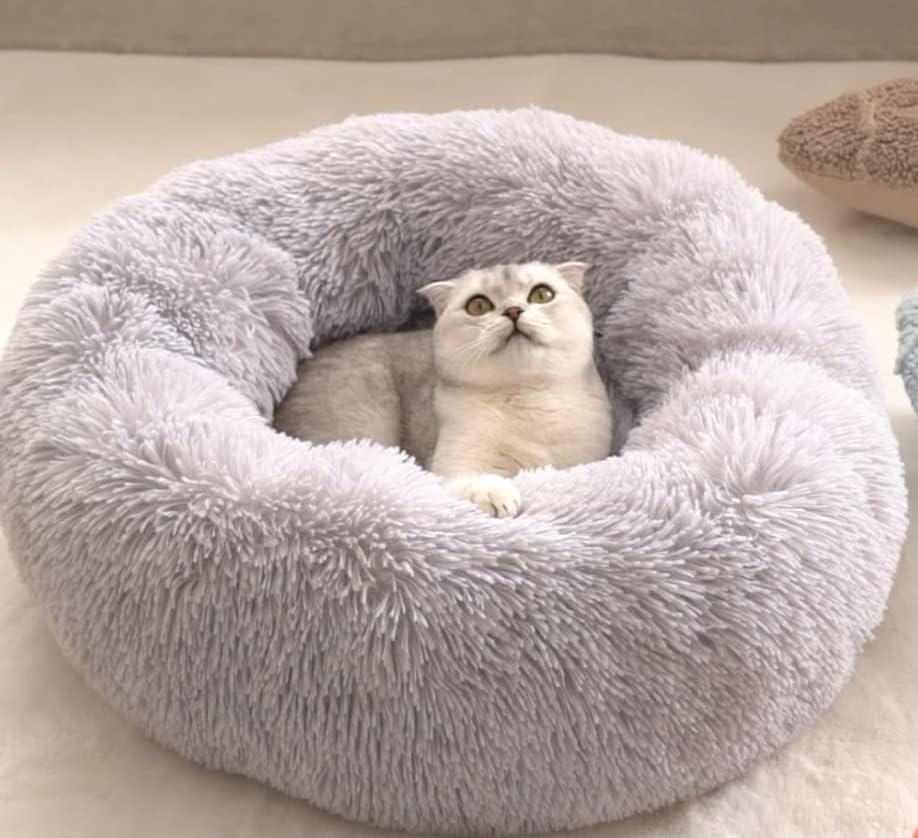 Zhoothyomiru Hundebet Katzenbett Donut Plüsch Haustierbett für Katzen und Hunde Rundes warme weiche Bequeme Hundehütte Hundesofa Katze Schlafen Bet 45cm