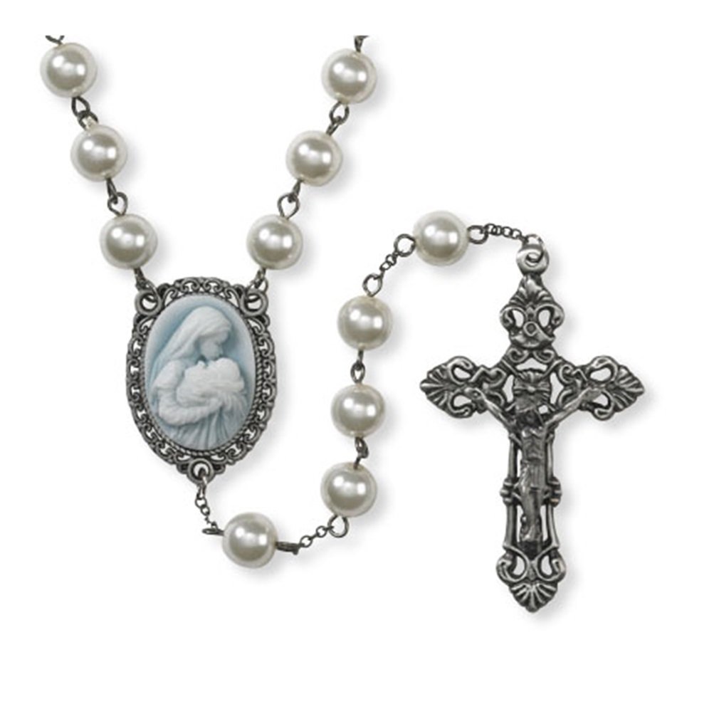 Sacred Traditions Madonna with Child A Mother's Kiss Cameo Centerpiece Rosary