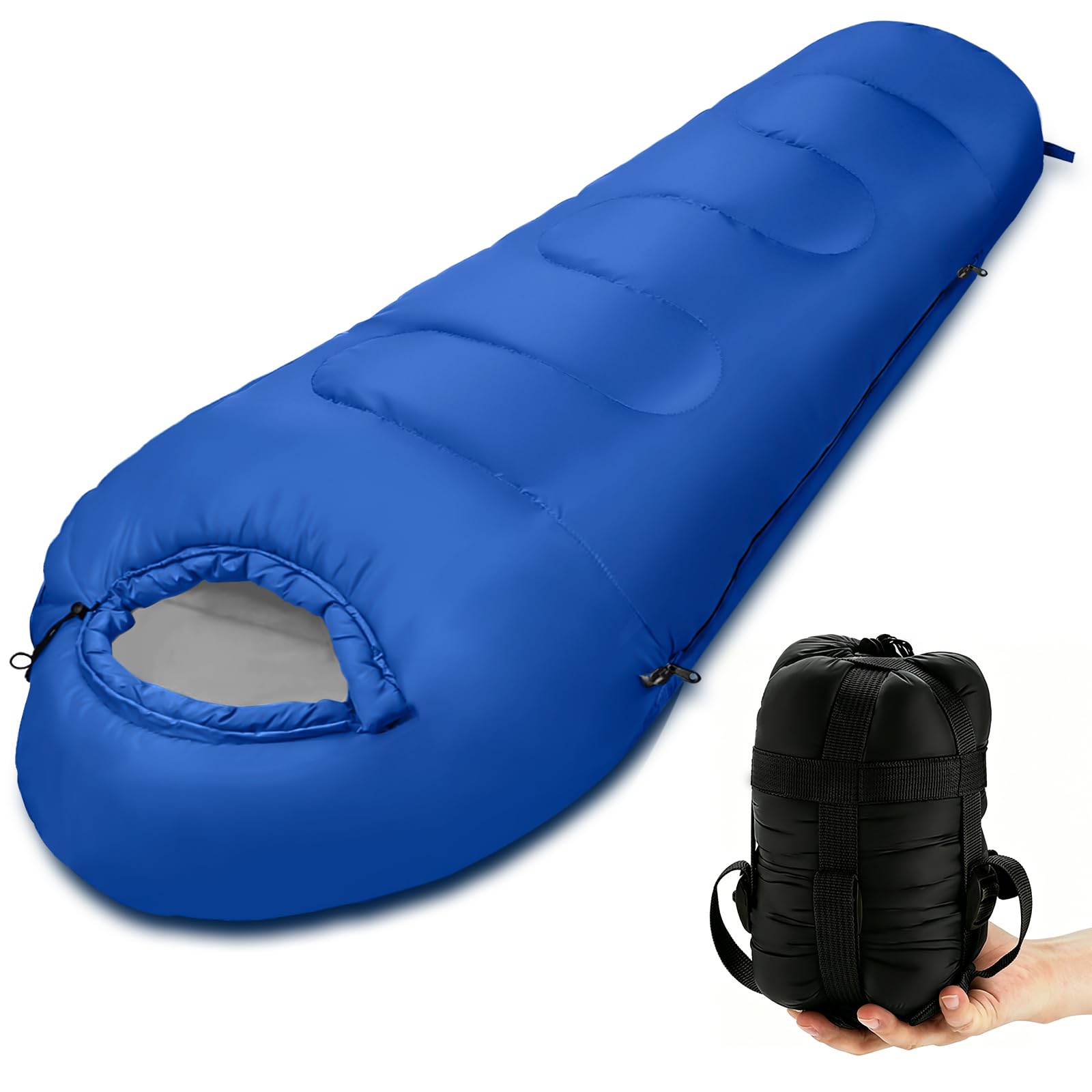 Sac de Couchage Adultes Estival Léger, 100 g/m², 3 Saisons, Sac de Couchage Compact Sarcophage, Adulte Momie pour Camping, Randonnée, Backpacking -220x80x50cm