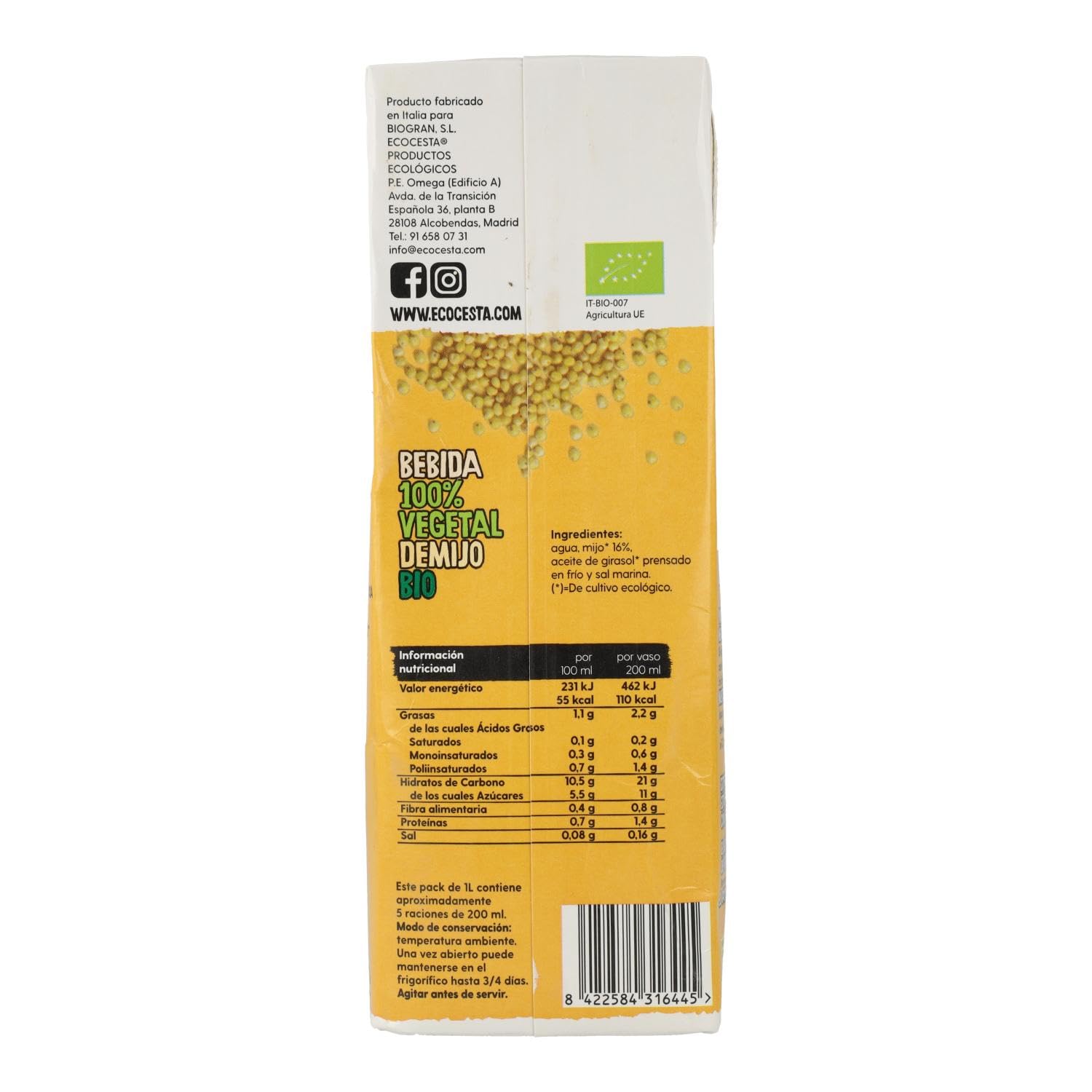 BEBIDA VEGETAL DE MIJO BIO, 1L