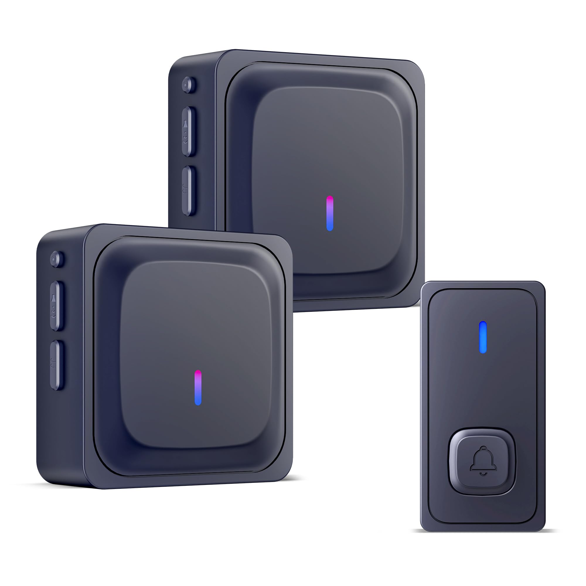 BN-LINK Timbre inalámbrico para el hogar con 2 receptores, mini timbre para garaje, botón de timbre montado en la pared para apartamento, dormitorio, aula, habitación de los niños (negro)
