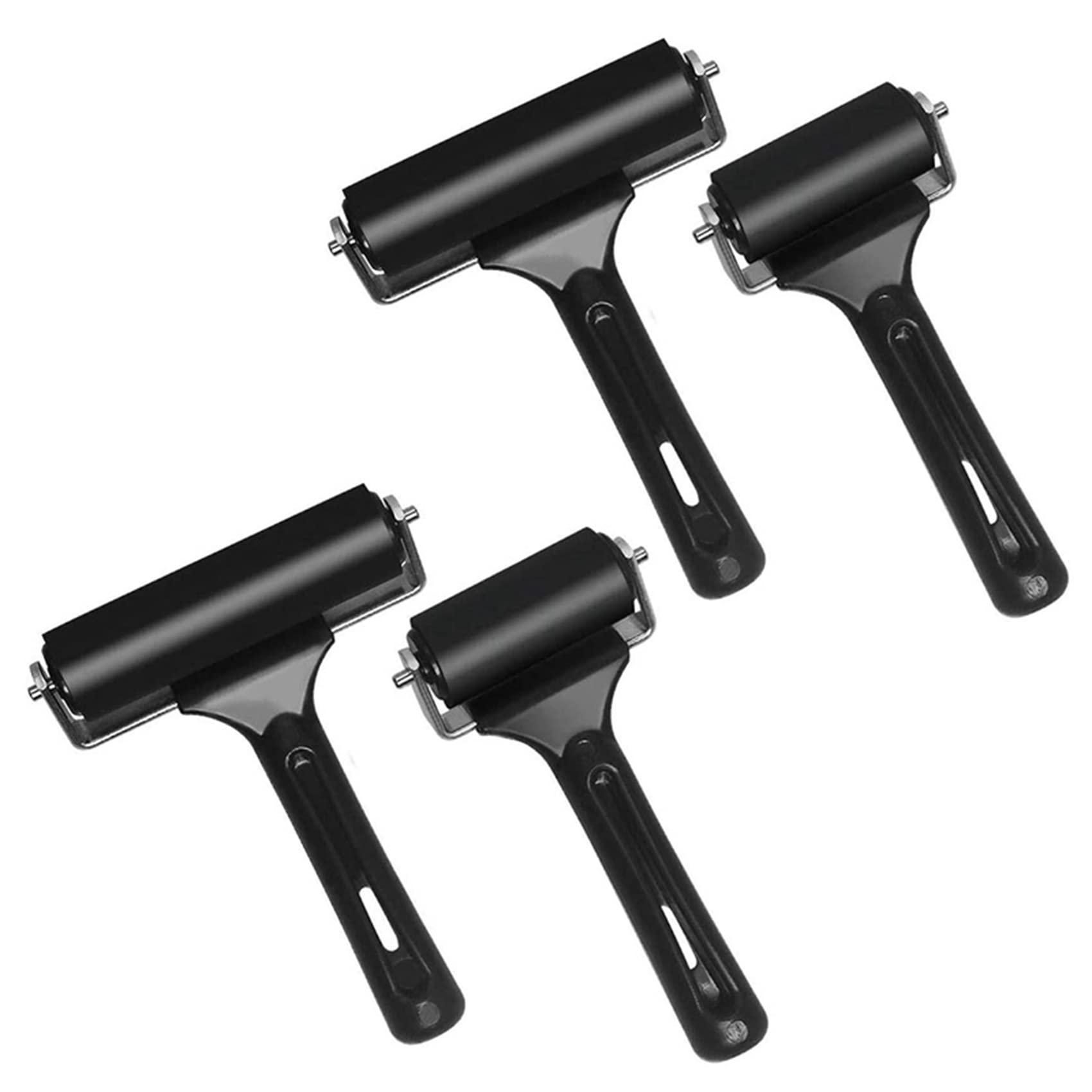 Jnchdghwa Black Rubber Roller, Set Of 4 (6 & 10Cm), Ink Brayer Roller Perfect For Printmaking, Wallpapers, Block Printing Stamping