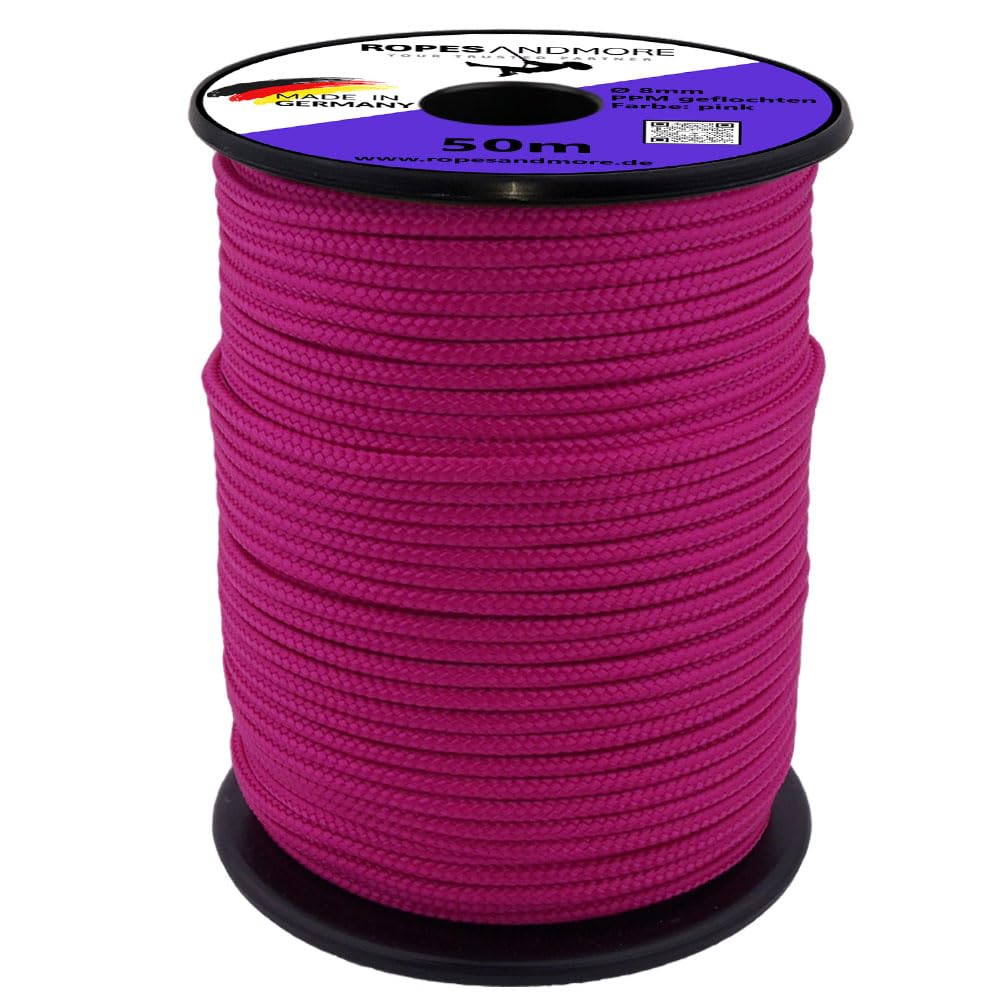 Corde en polypropylène tressée 16 brins, 8 mm, 50 m, 100 m, 30 couleurs, rose, 50 m