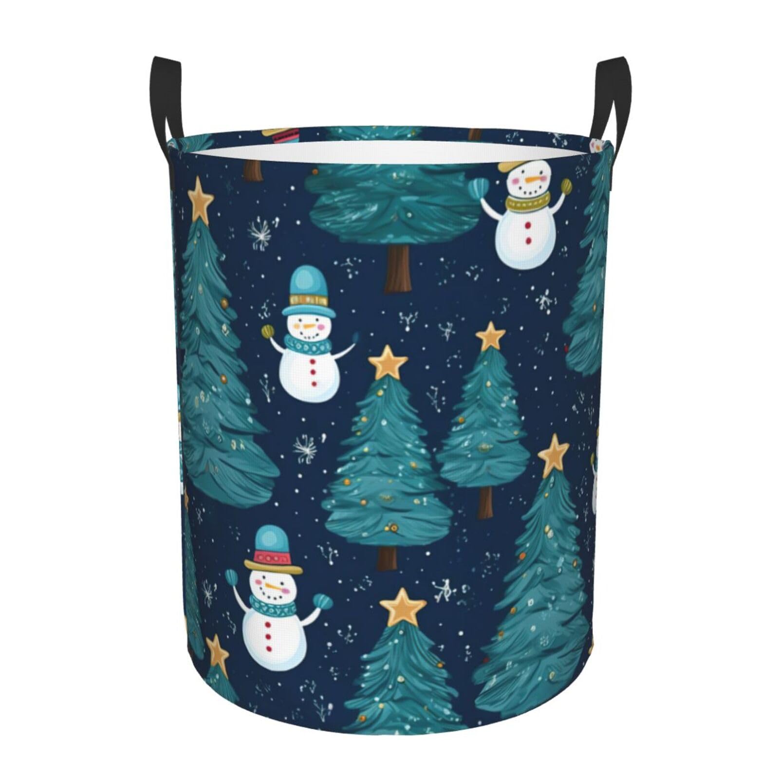 S Collapsible Laundry Hamper Round christmas snowman Print Storage